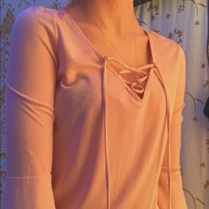 Pink v neck cross top